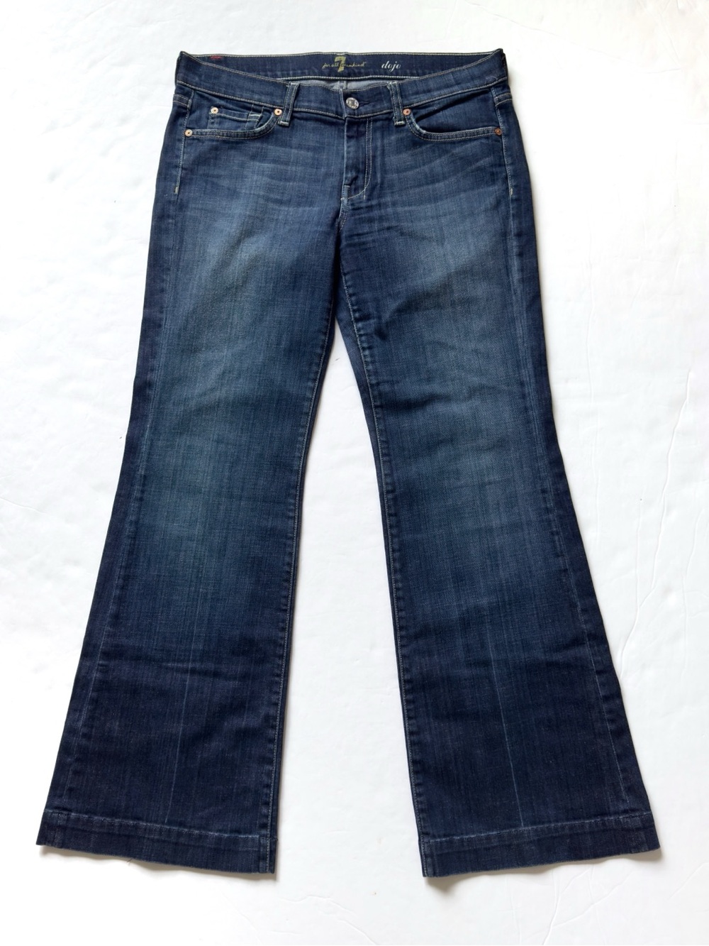 7 For All Mankind Dojo Jeans Womens 30 Flare Wide Leg Boho Dark Wash Denim - Picture 4 of 13